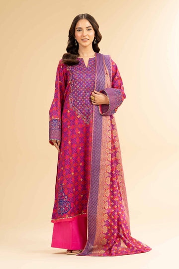 Nishat Linen 3 Piece - Gold Printed Embroidered Suit - 42501420 Online Shopping